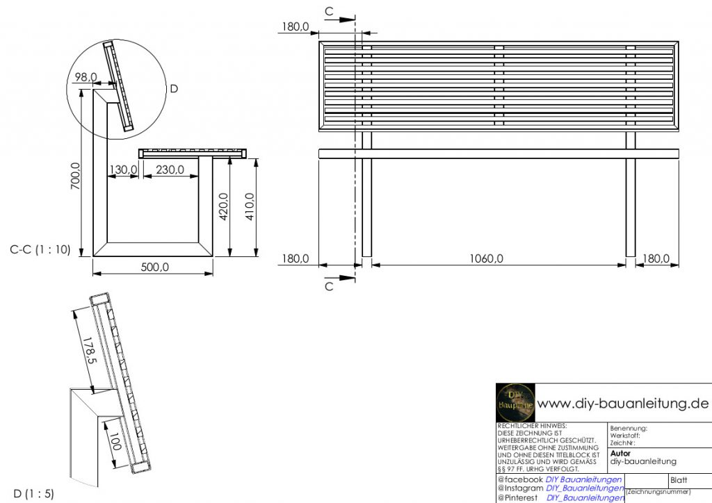 Gartenbank Bauplan